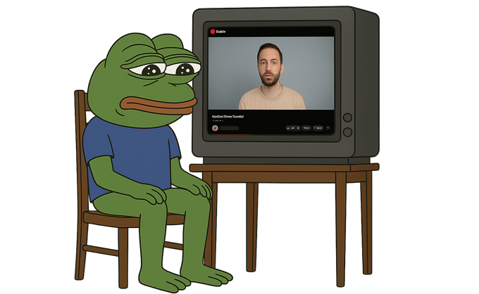 Pepe holding an old television